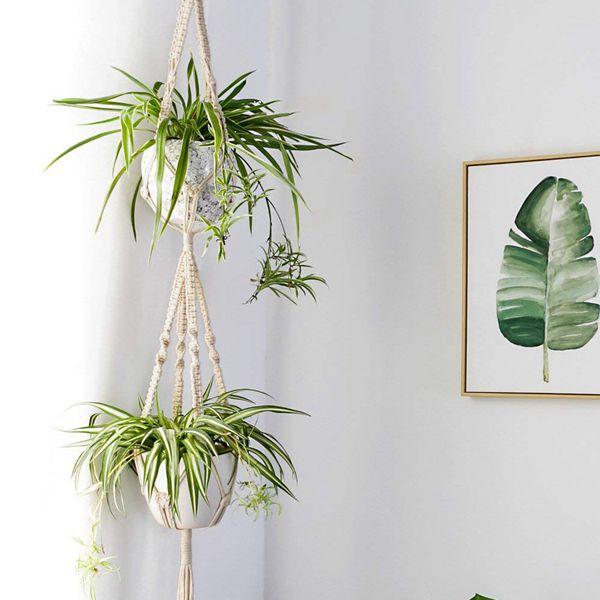 Ensemble de Cintres en Macramé pour Plantes – Style Bohème Fait Main, Longueur 89 cm à 170 cm, Support pour Pots jusqu'à 18 cm 4