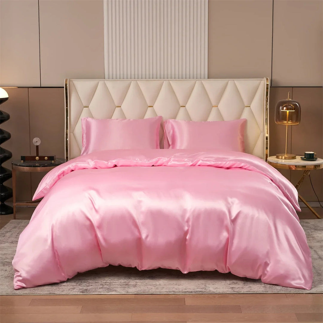 Ensemble de Couette Réversible en Satin Doux – Literie Élégante avec Taies d'Oreiller Incluses, Couleur Blanche 0