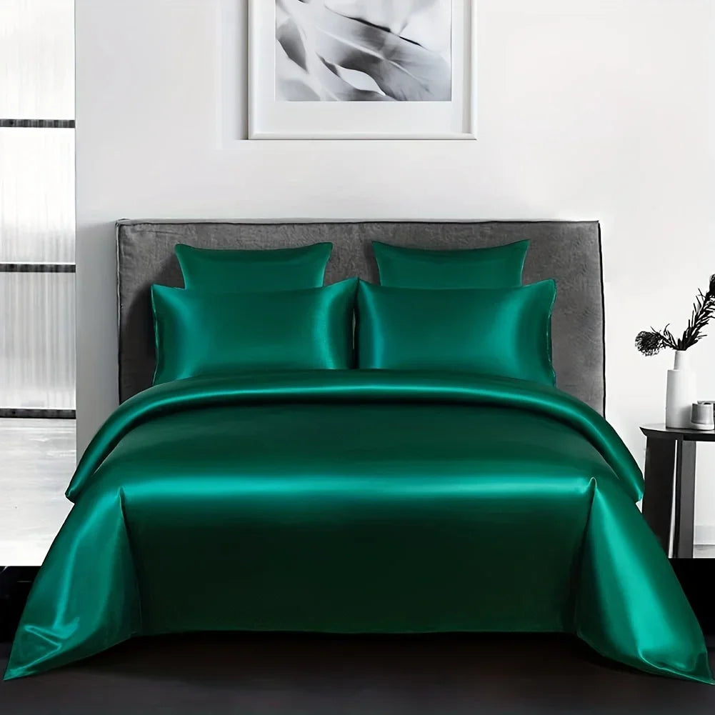 Ensemble de Couette Réversible en Satin Doux – Literie Élégante avec Taies d'Oreiller Incluses, Couleur Blanche 3