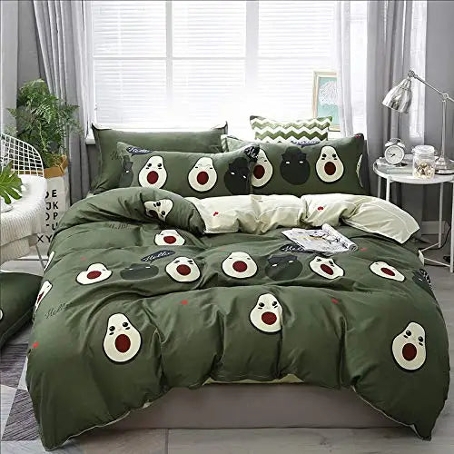 Ensemble de Couvertures d'Avocat pour Enfants – Housse de Couette et 2 Taies d'Oreiller en Coton Doux, Vert et Blanc 0