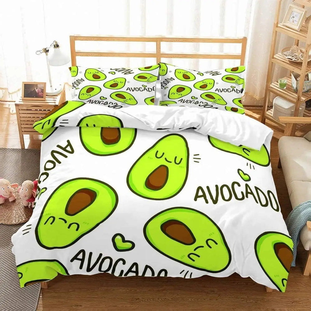 Ensemble de Couvertures d'Avocat pour Enfants – Housse de Couette et 2 Taies d'Oreiller en Coton Doux, Vert et Blanc 1