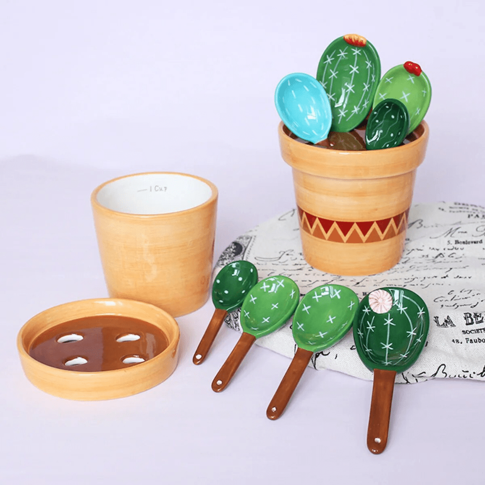 Ensemble de Cuillères Doseuses en Forme de Cactus - Cuillère Mesure Précise et Design Amusant, 4 Pièces en Plastique Durable 1