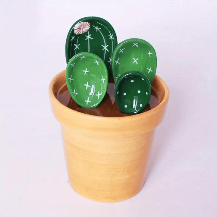 Ensemble de Cuillères Doseuses en Forme de Cactus - Cuillère Mesure Précise et Design Amusant, 4 Pièces en Plastique Durable 2