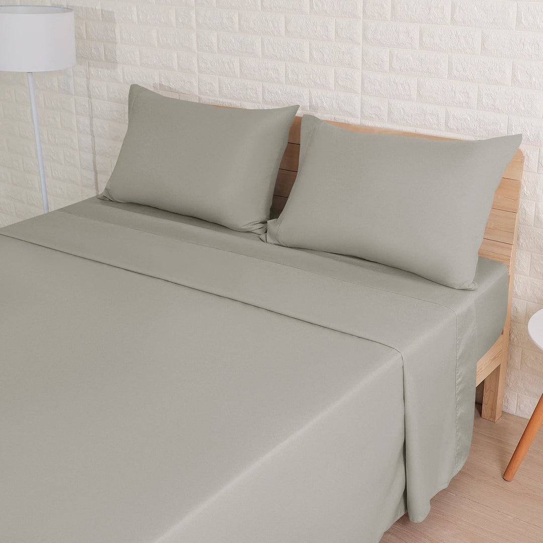 Ensemble de Draps en Microfibre Brossée Blanc et Gris – 3 Pièces pour un Confort Optimal 2