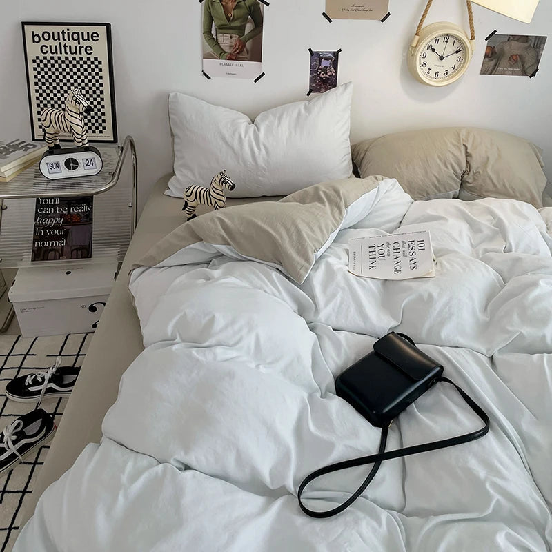 Ensemble de Housse de Couette en Microfibre Blanche – 3 Pièces avec Taies d'Oreiller 7