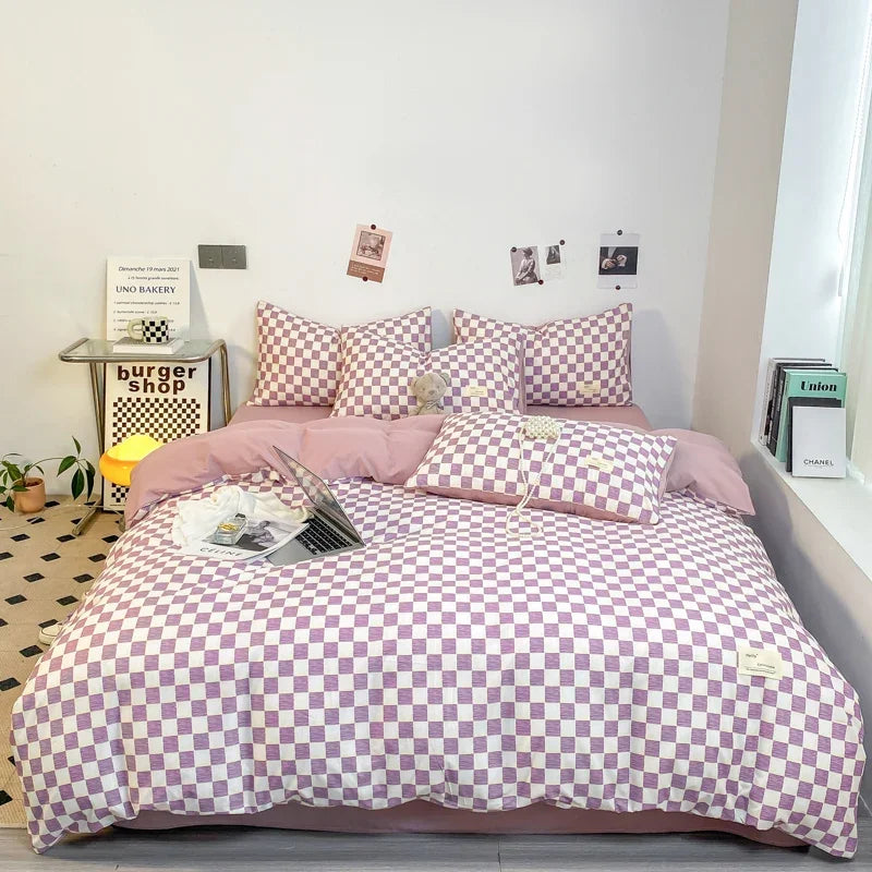 Ensemble de Literie à Carreaux Noir et Blanc – Parure Moderne en Polyester 11