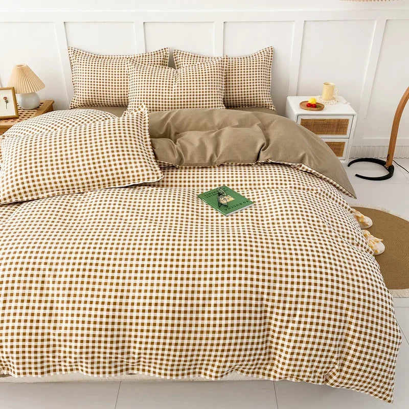 Ensemble de Literie à Rayures et à Carreaux en Polyester – Design Élégant et Confortable 1