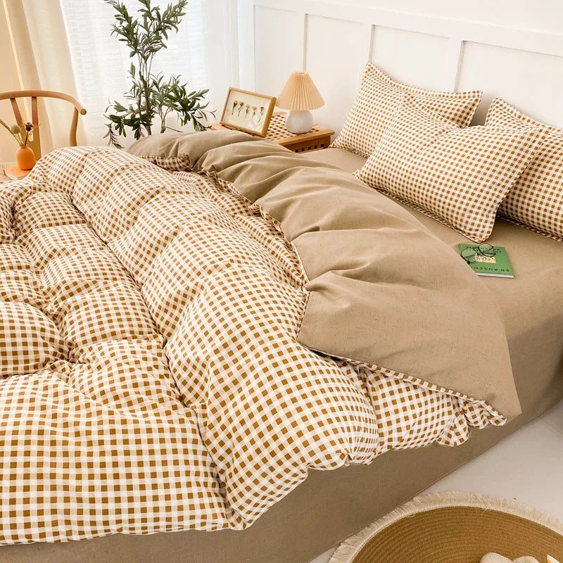 Ensemble de Literie à Rayures et à Carreaux en Polyester – Design Élégant et Confortable 3