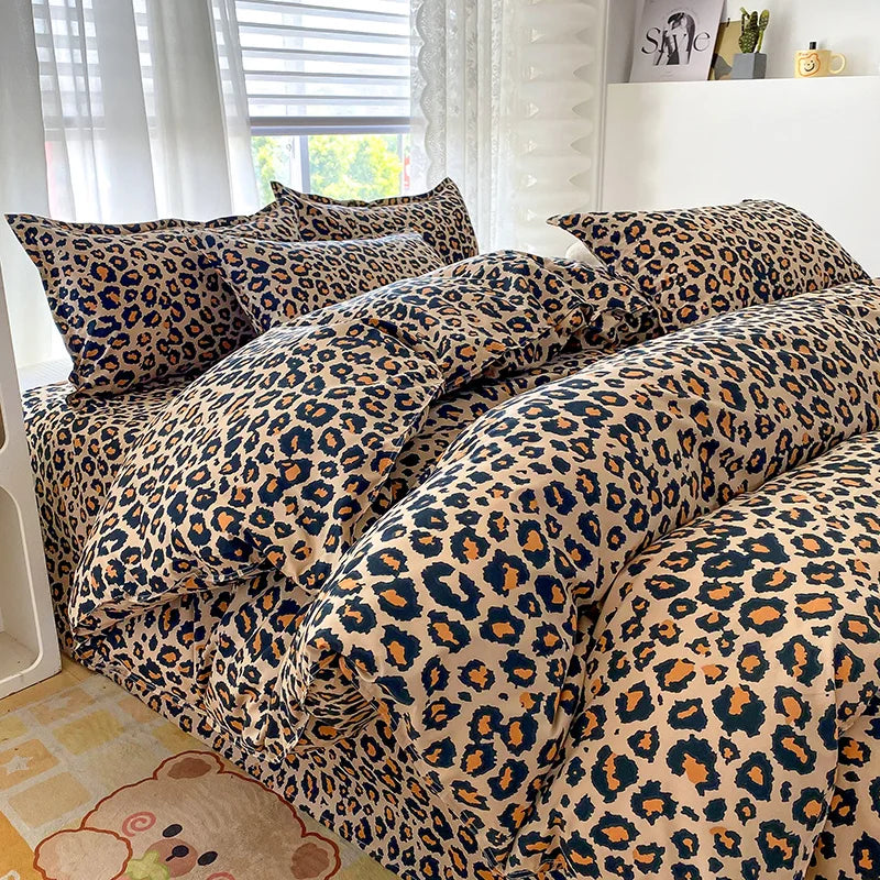 Ensemble de Litière Léopard en Microfibre – Housse de Couette et 2 Taies d'Oreiller Douces pour Chambre Élégante 2