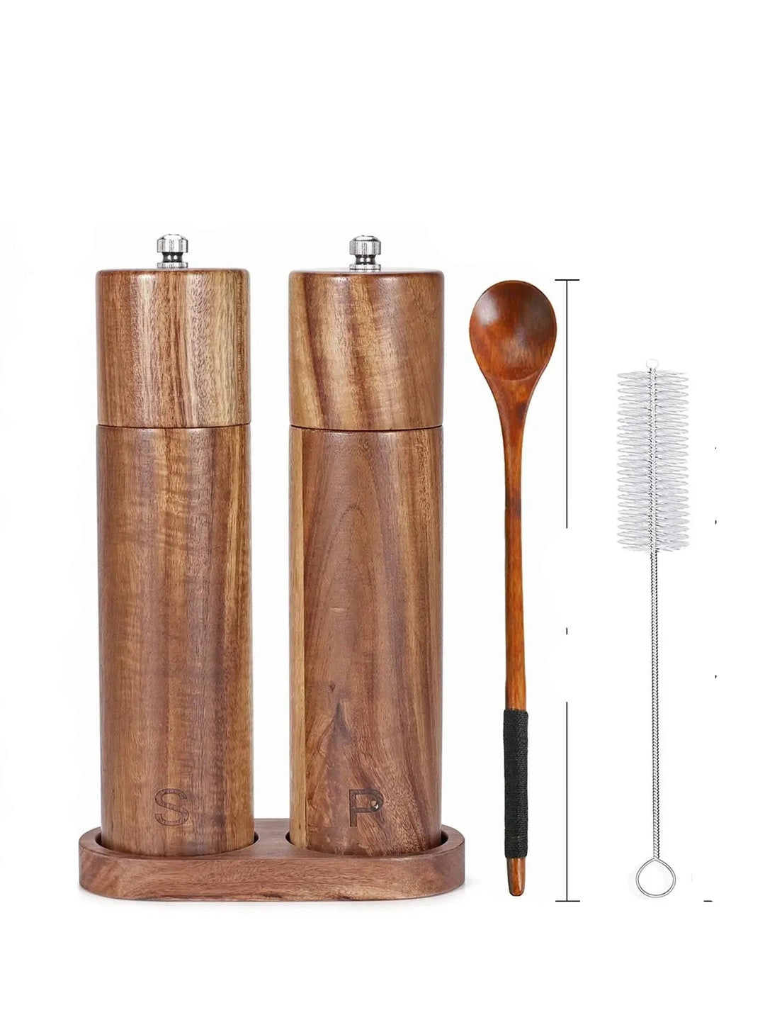 Ensemble de Moulins à Sel et Poivre en Bois avec Plateau – Design Élégant et Pratique pour Cuisine et Table 0