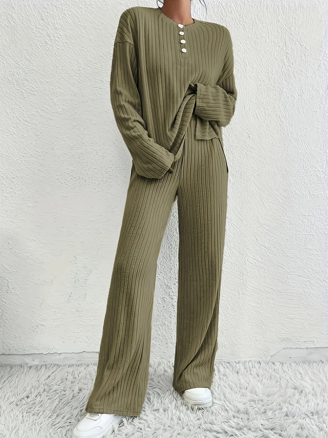 Ensemble de Pyjama Femme Côtelé Élégant en Vert ou Lilas – Confortable et Respirant en 2 Pièces 1