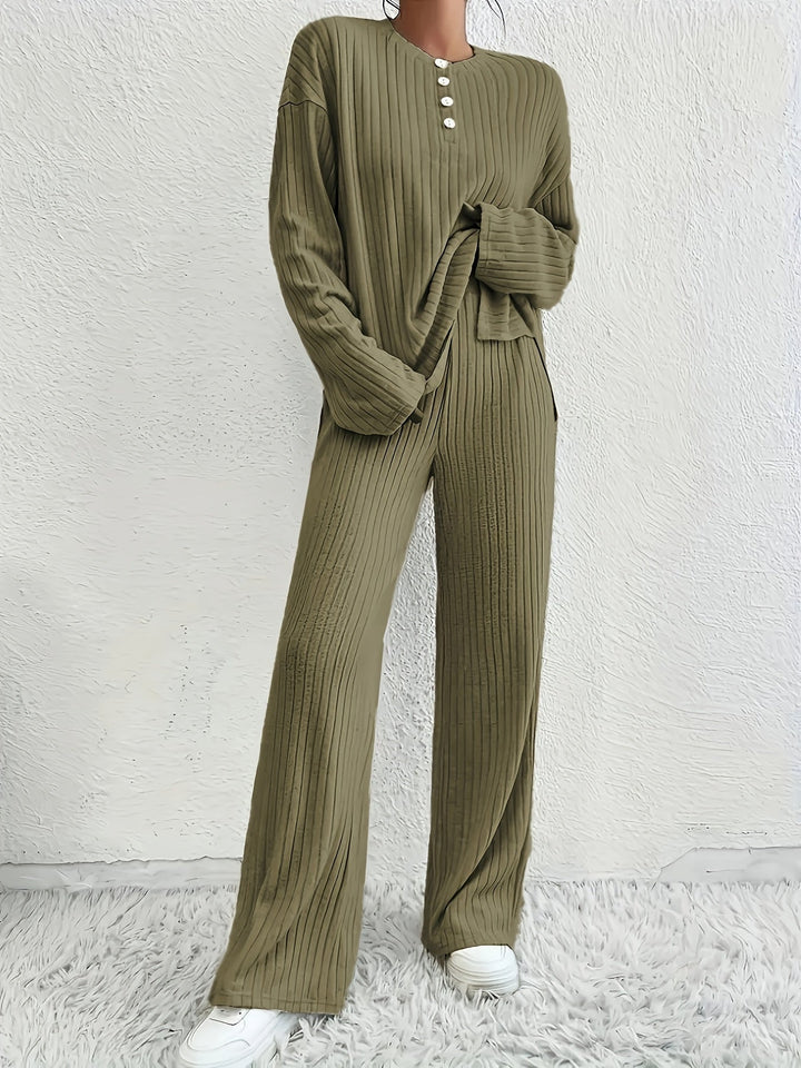 Ensemble de Pyjama Femme Côtelé Élégant en Vert ou Lilas – Confortable et Respirant en 2 Pièces 1