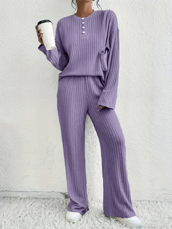 Ensemble de Pyjama Femme Côtelé Élégant en Vert ou Lilas – Confortable et Respirant en 2 Pièces 4