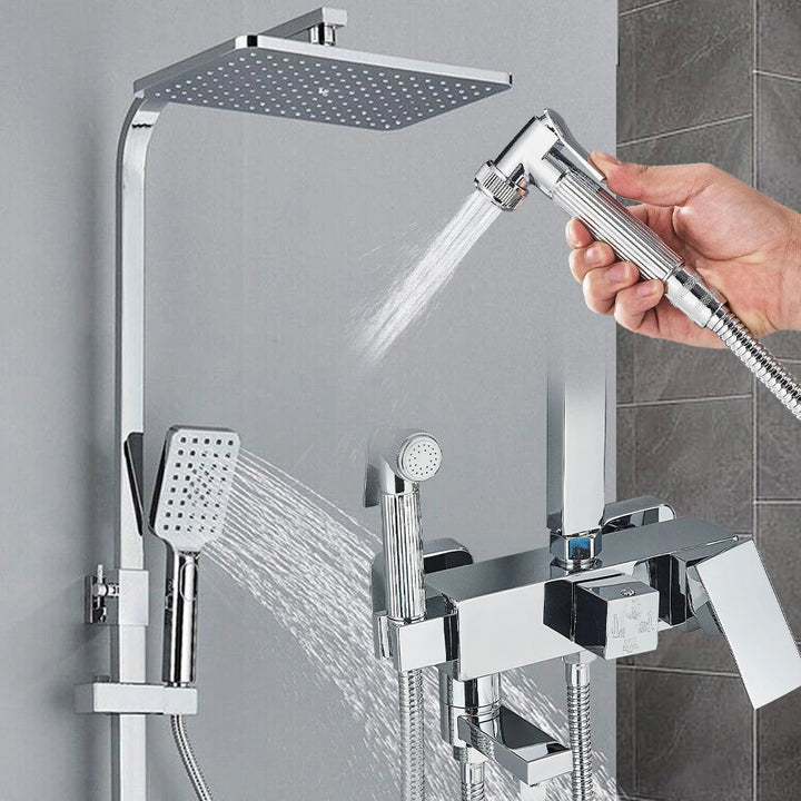 Ensemble de Robinets de Douche en Laiton Chromé avec Mitigeur Douche 4 Fonctions Réglables pour Salle de Bain 1