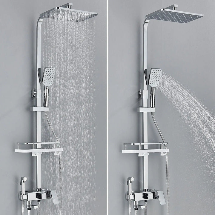 Ensemble de Robinets de Douche en Laiton Chromé avec Mitigeur Douche 4 Fonctions Réglables pour Salle de Bain 2