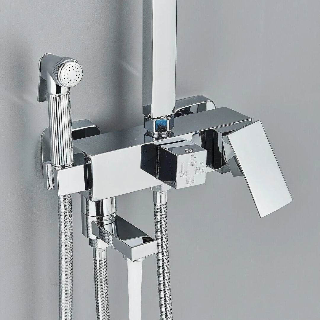 Ensemble de Robinets de Douche en Laiton Chromé avec Mitigeur Douche 4 Fonctions Réglables pour Salle de Bain 4
