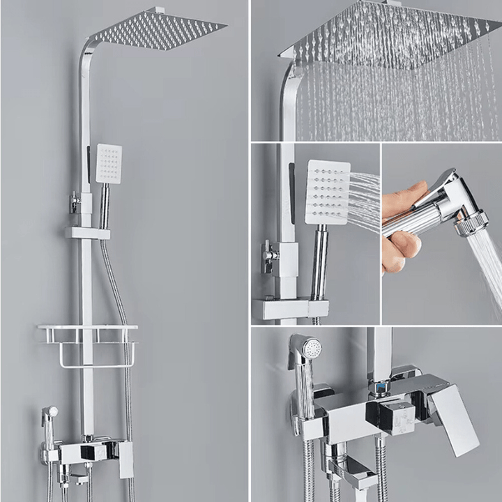 Ensemble de Robinets de Douche en Laiton Chromé avec Mitigeur Douche 4 Fonctions Réglables pour Salle de Bain 8