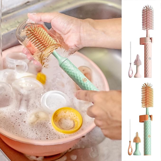 Ensemble de Soins pour Bébé Hypoallergénique – Coupe-Ongles, Brosse à Cheveux, Thermomètre, Compact et Léger, Couleurs Rose et Vert 2