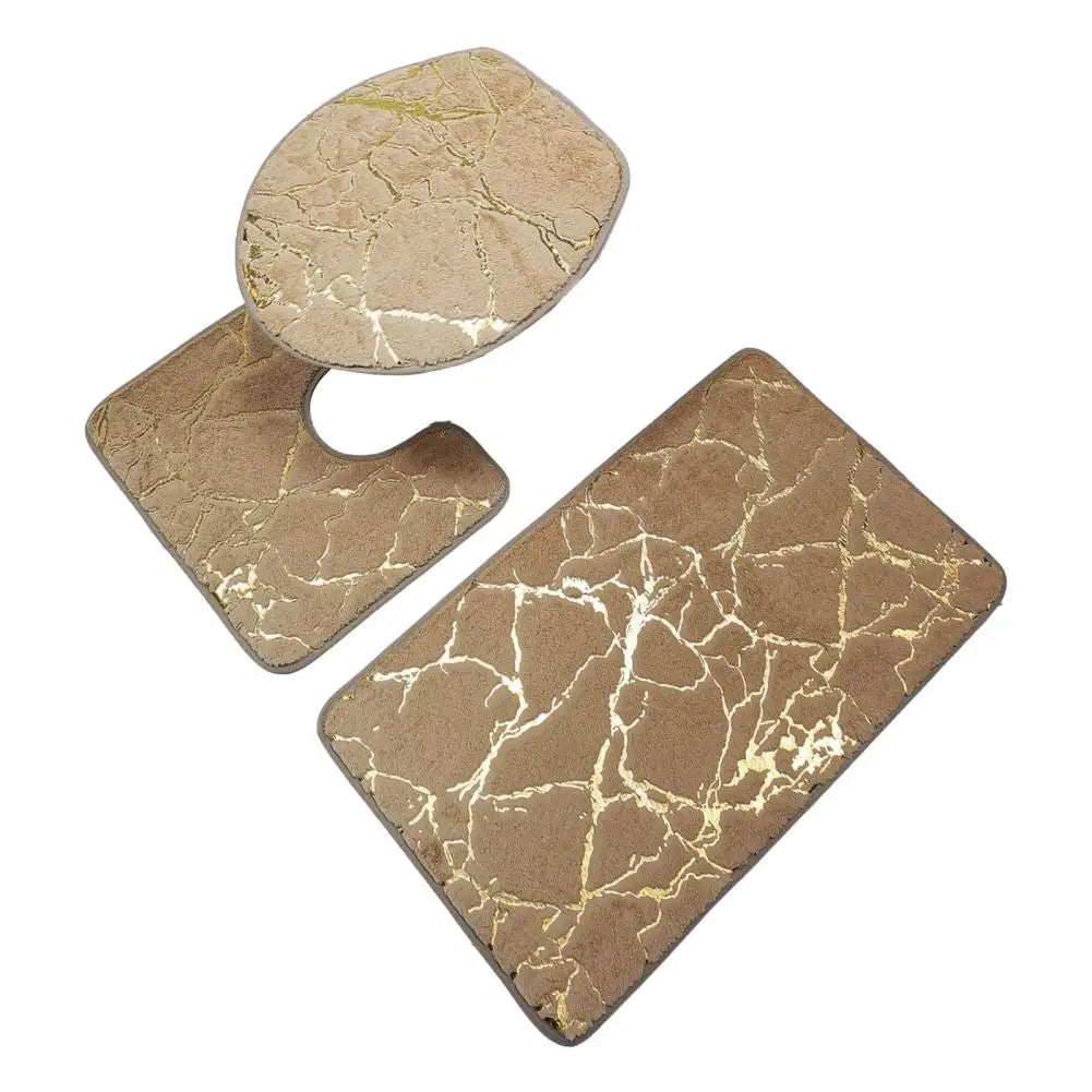 Ensemble de Tapis pour Toilette Antidérapant Imprimé Marbre Chic – 3 Pièces en Polyester, Durable et Élégant 0
