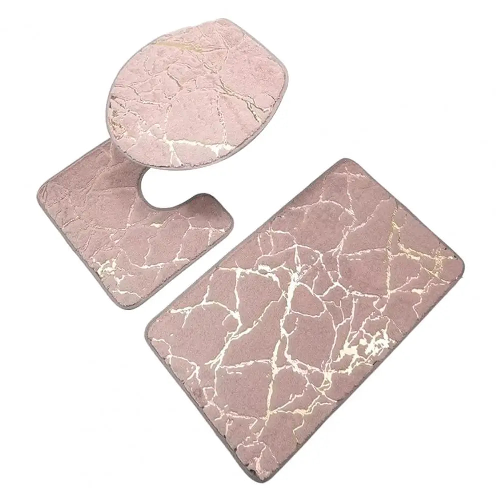 Ensemble de Tapis pour Toilette Antidérapant Imprimé Marbre Chic – 3 Pièces en Polyester, Durable et Élégant 2