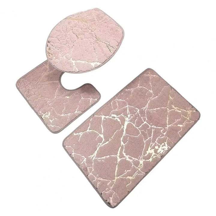 Ensemble de Tapis pour Toilette Antidérapant Imprimé Marbre Chic – 3 Pièces en Polyester, Durable et Élégant 2