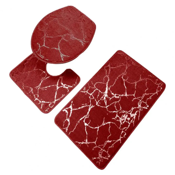 Ensemble de Tapis pour Toilette Antidérapant Imprimé Marbre Chic – 3 Pièces en Polyester, Durable et Élégant 3