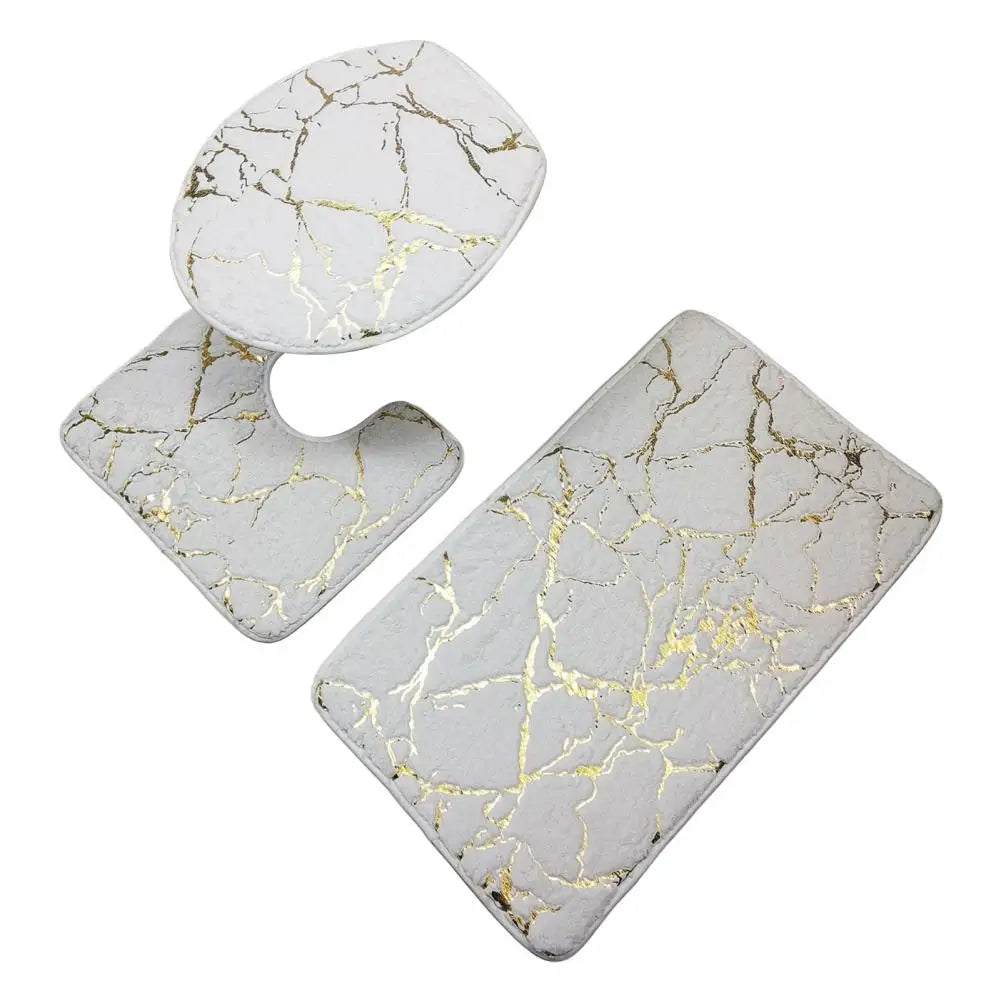 Ensemble de Tapis pour Toilette Antidérapant Imprimé Marbre Chic – 3 Pièces en Polyester, Durable et Élégant 4