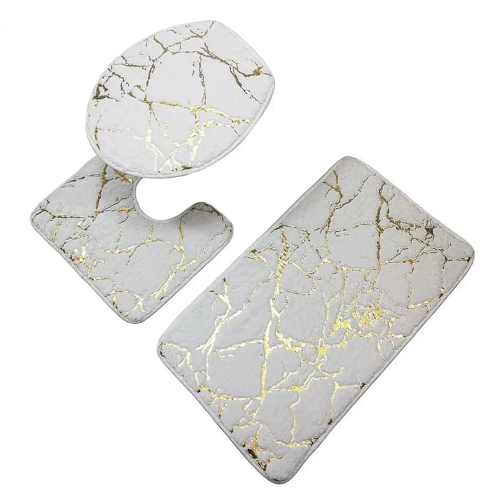 Ensemble de Tapis pour Toilette Antidérapant Imprimé Marbre Chic – 3 Pièces en Polyester, Durable et Élégant 4