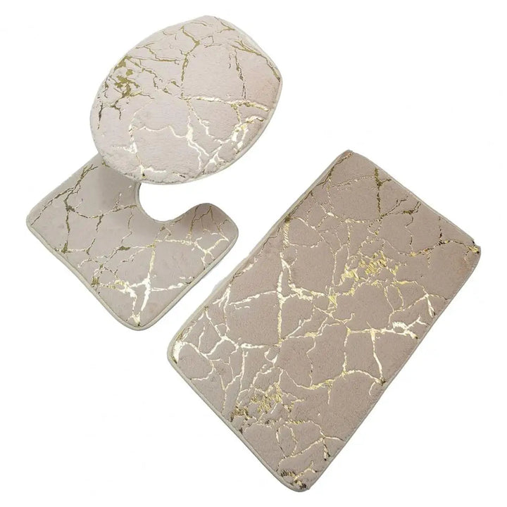 Ensemble de Tapis pour Toilette Antidérapant Imprimé Marbre Chic – 3 Pièces en Polyester, Durable et Élégant 5