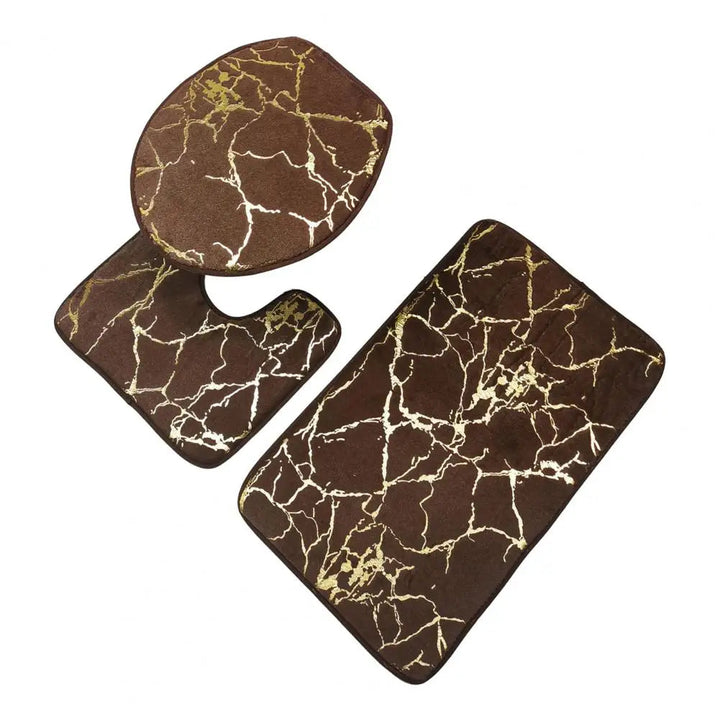 Ensemble de Tapis pour Toilette Antidérapant Imprimé Marbre Chic – 3 Pièces en Polyester, Durable et Élégant 6