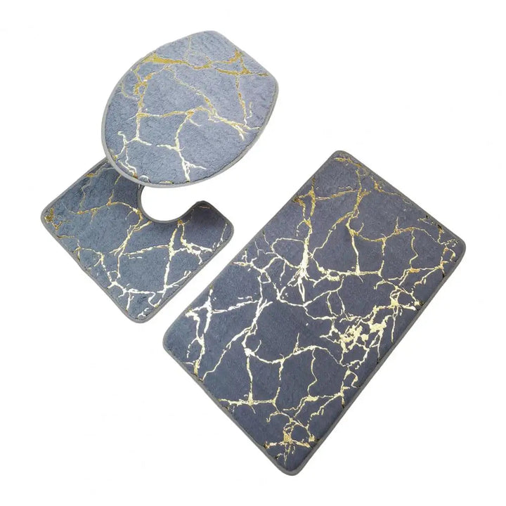 Ensemble de Tapis pour Toilette Antidérapant Imprimé Marbre Chic – 3 Pièces en Polyester, Durable et Élégant 7