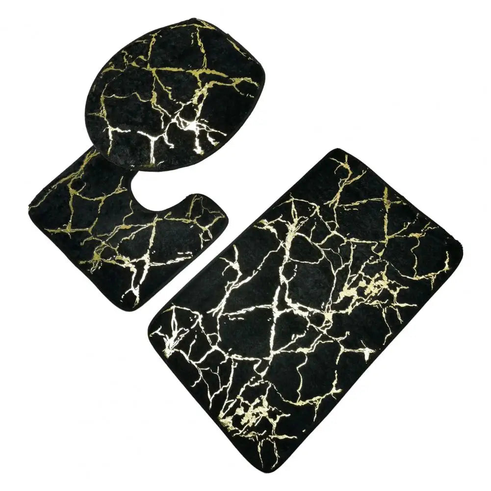 Ensemble de Tapis pour Toilette Antidérapant Imprimé Marbre Chic – 3 Pièces en Polyester, Durable et Élégant 8