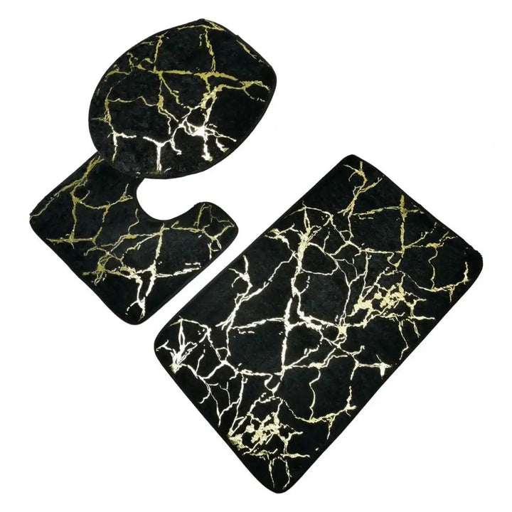 Ensemble de Tapis pour Toilette Antidérapant Imprimé Marbre Chic – 3 Pièces en Polyester, Durable et Élégant 8