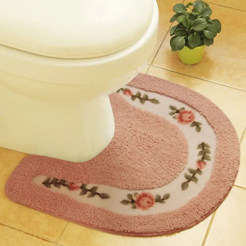 Ensemble de Tapis pour Toilette en Microfibre Floral Pastel – Tapis Doux et Confortables pour Salle de Bain 0