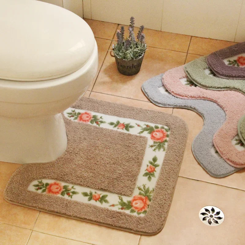Ensemble de Tapis pour Toilette en Microfibre Floral Pastel – Tapis Doux et Confortables pour Salle de Bain 1