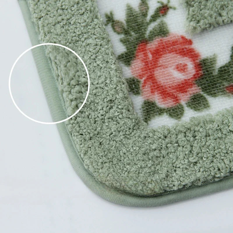Ensemble de Tapis pour Toilette en Microfibre Floral Pastel – Tapis Doux et Confortables pour Salle de Bain 4