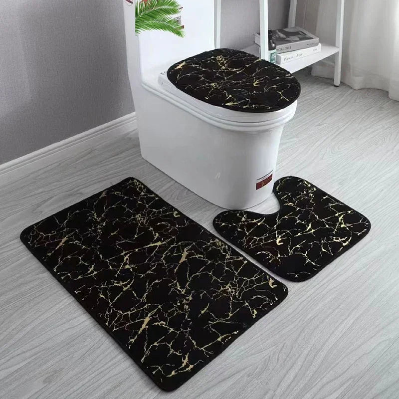 Ensemble de Tapis pour Toilettes Antidérapants en Microfibre avec Imprimé Doré - 3 Pièces, Design Élégant et Durable 6