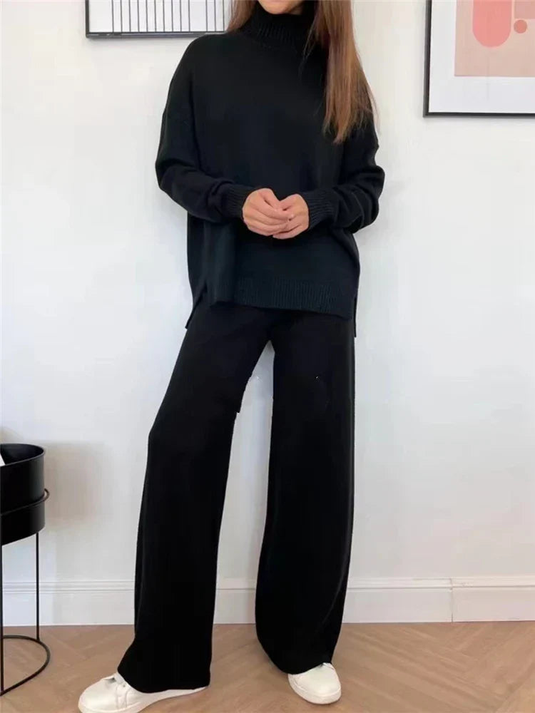 Ensemble de Vêtements d'Intérieur Élégants pour Femmes – Pull Oversize et Pantalon Large Tricoté, Confort et Style Moderne 4