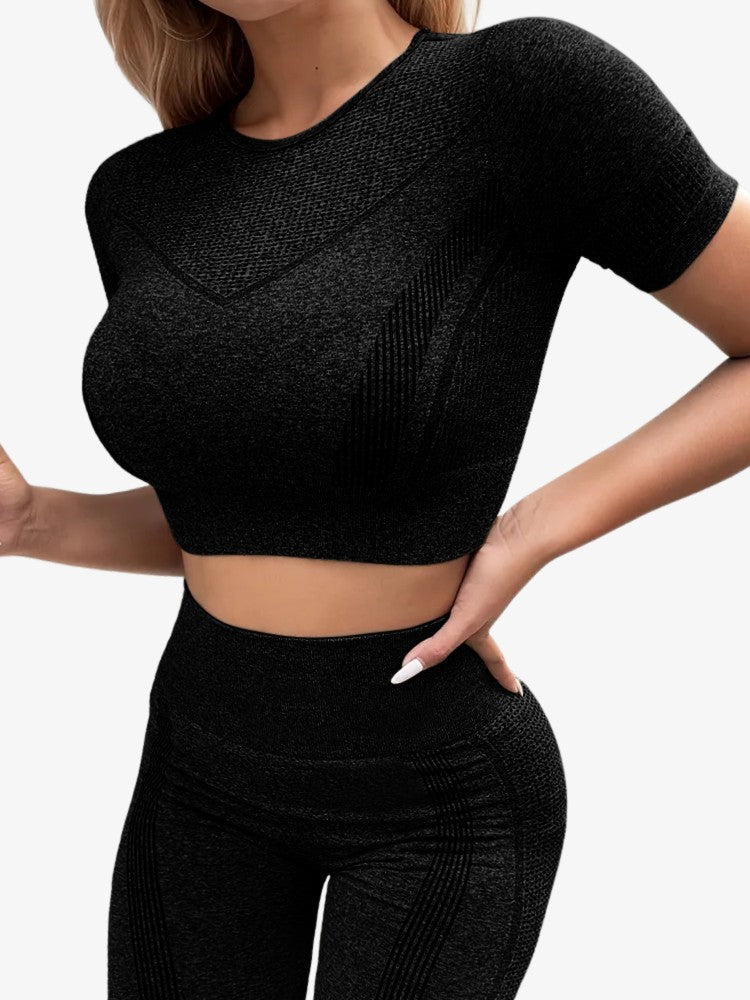 Ensemble de sport sans coutures pour femme – Crop top et legging de sport, matière extensible, confortable et élégant 4