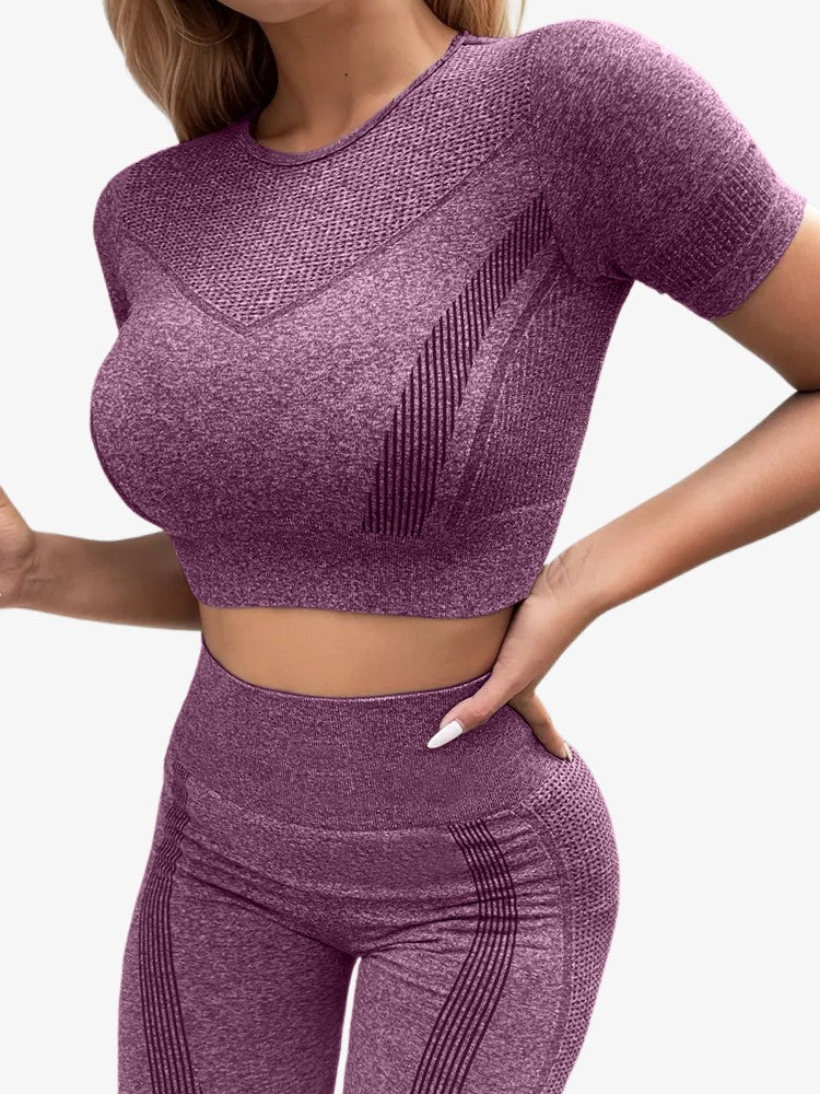 Ensemble de sport sans coutures pour femme – Crop top et legging de sport, matière extensible, confortable et élégant 5