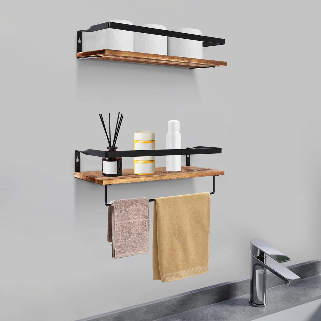 Étagère Murale en Bois Anthracite à 2 Niveaux avec Porte-Serviettes – Design Élégant pour Cuisine et Intérieur 3
