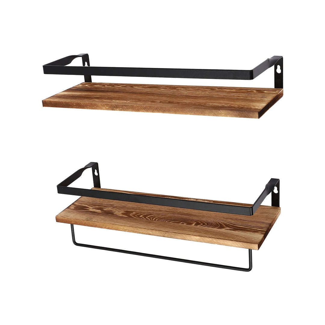 Étagère Murale en Bois Anthracite à 2 Niveaux avec Porte-Serviettes – Design Élégant pour Cuisine et Intérieur 5