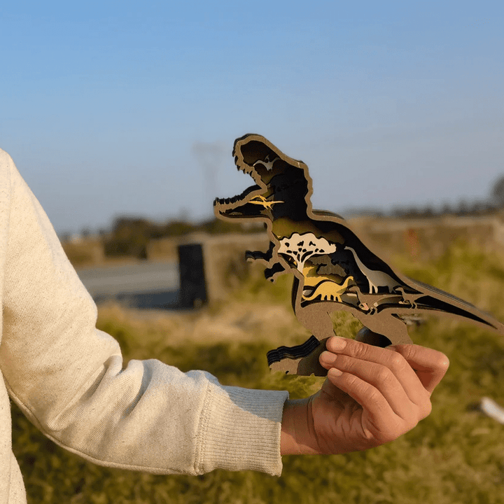 Figurines en Bois de Dinosaures Gravées en 3D – Tyrannosaure et Tricératops Décoratifs pour Enfants et Amateurs de Préhistoire 0
