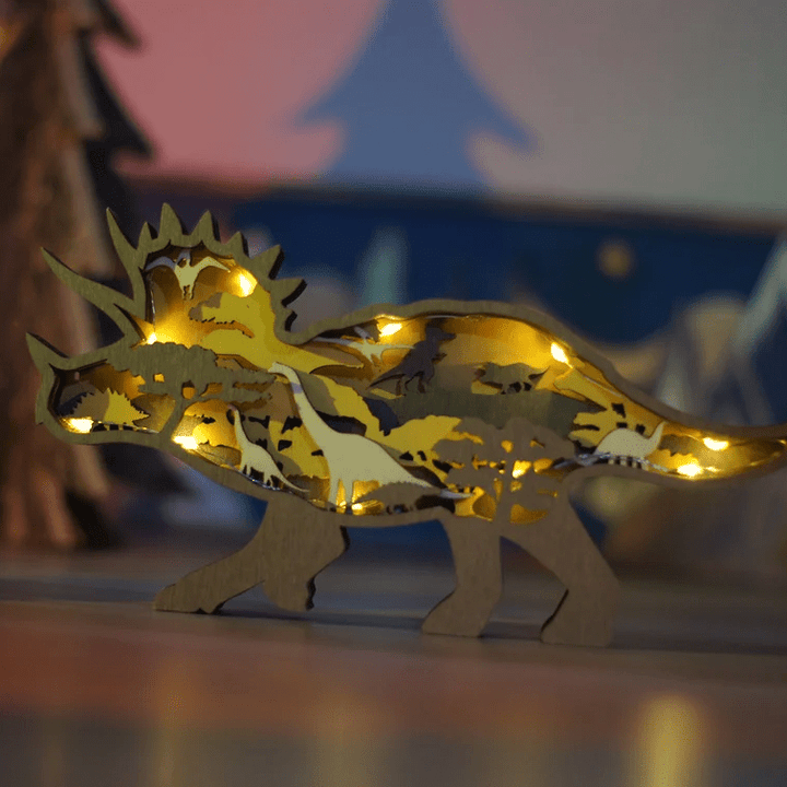 Figurines en Bois de Dinosaures Gravées en 3D – Tyrannosaure et Tricératops Décoratifs pour Enfants et Amateurs de Préhistoire 2