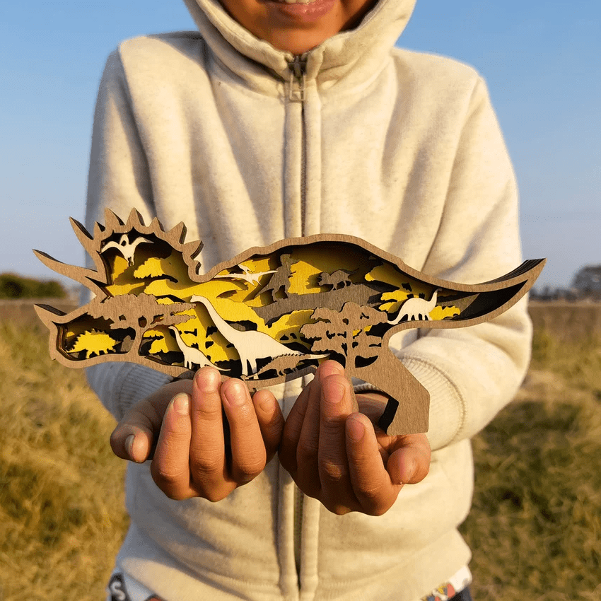 Figurines en Bois de Dinosaures Gravées en 3D – Tyrannosaure et Tricératops Décoratifs pour Enfants et Amateurs de Préhistoire 7