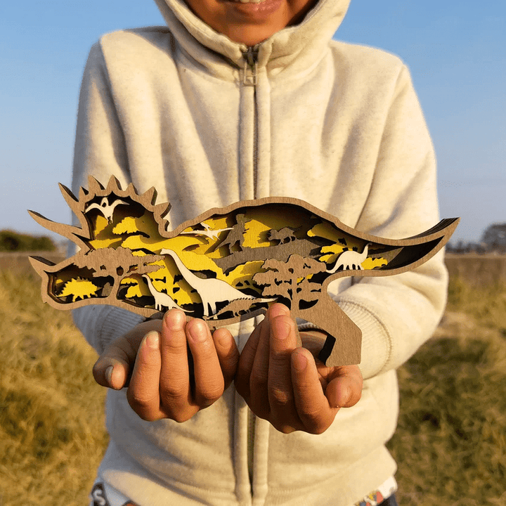 Figurines en Bois de Dinosaures Gravées en 3D – Tyrannosaure et Tricératops Décoratifs pour Enfants et Amateurs de Préhistoire 7