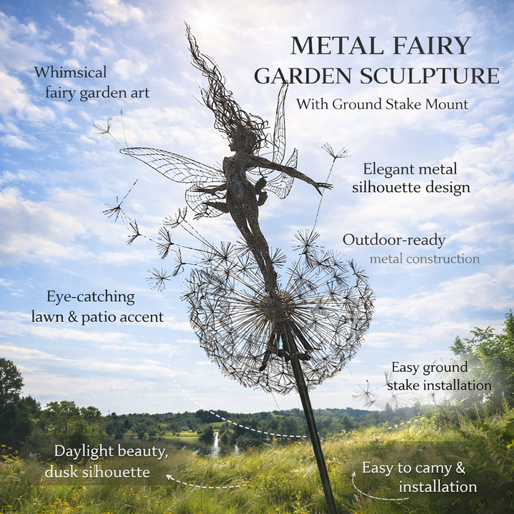Metal Fairy Garden Sculpture with Stake for Outdoor Decor
