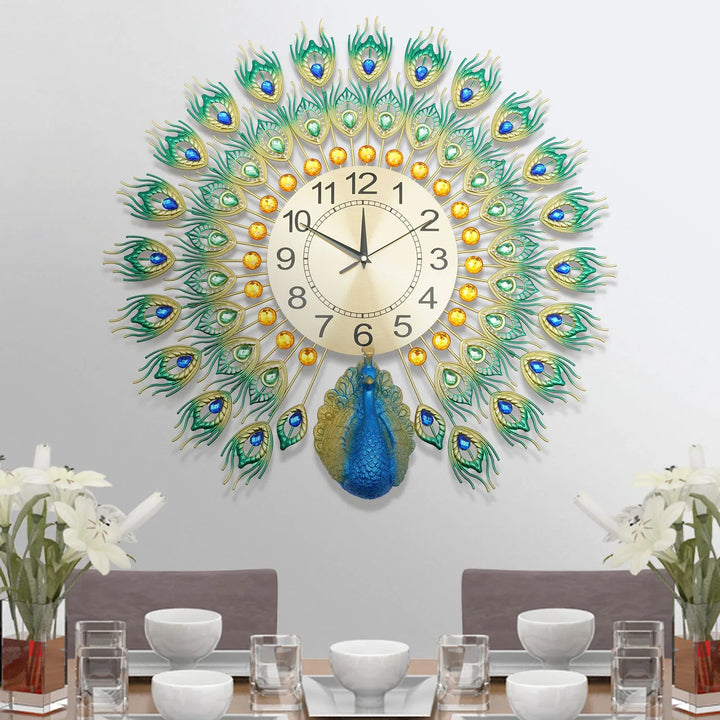 Grande Horloge Murale Design en Métal Paon Silencieuse – Horloge Murale Originale pour Intérieur Élégant 2