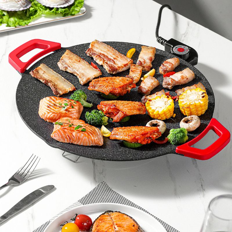 Gril Électrique 30 cm avec Revêtement Antiadhésif et Température Réglable – Idéal pour Viande et Légumes, Utilisation Intérieure et Extérieure 0