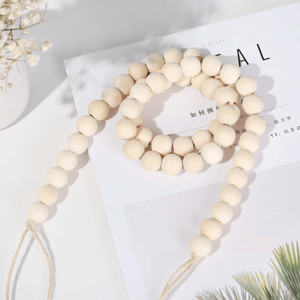 Guirlande de Perles en Bois Naturel avec Boucles en Jute – Décoration Intérieure Élégante et Rustique de 96 cm 1